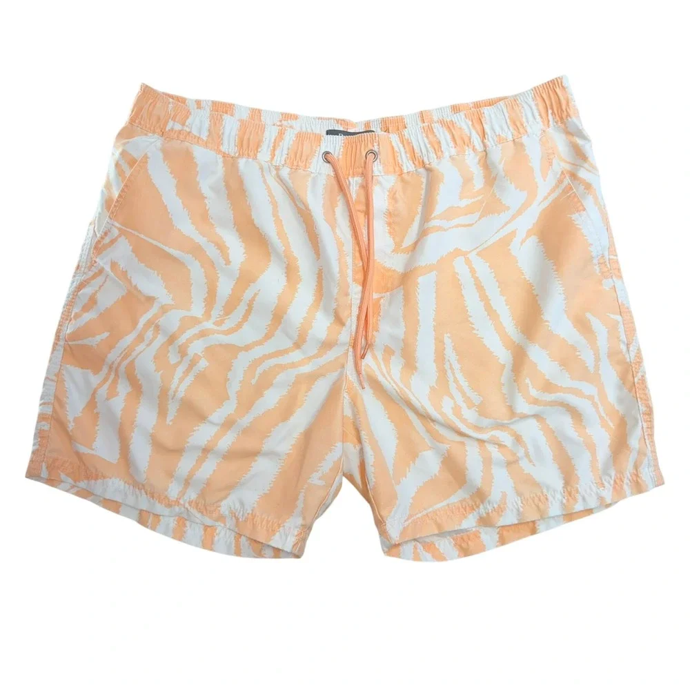 Cotton On Beach Shorts Mens Large Orange Zebra Print Recycled Swim Trunks
